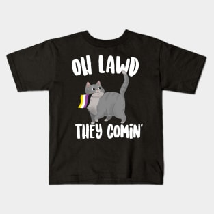 Oh Lawd They Comin' Non Binary Cat Kids T-Shirt